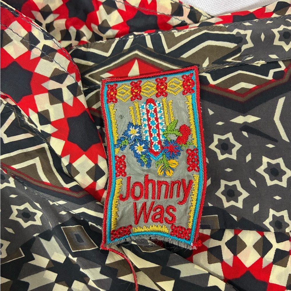 Johnny Was Size Large Black BOHO. Maxi Dress with Red Accents - Picture 5 of 5